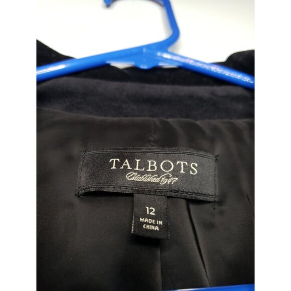 Talbots Womens 12 Velvet Jacket Button Front Black Long Sleeve Pocket Stretch - Picture 7 of 8